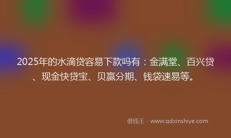 2025年的水滴贷容易下款吗有：金满堂、百兴贷、现金快贷宝、贝赢分期、钱袋速易等。