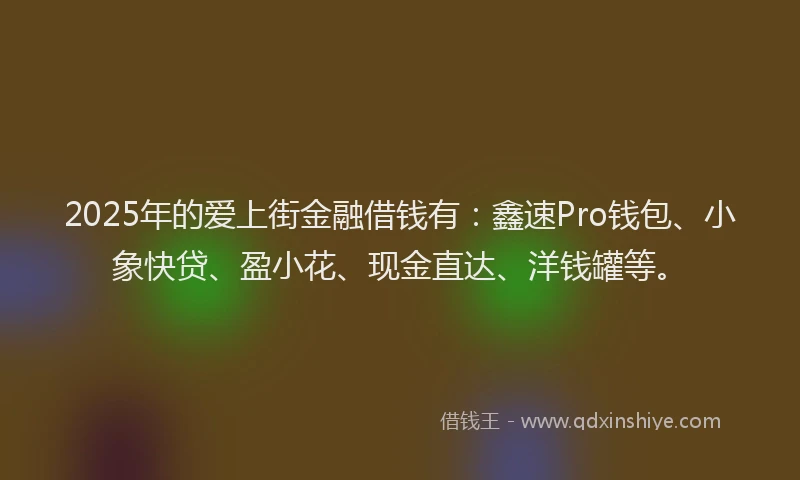 2025年的爱上街金融借钱有：鑫速Pro钱包、小象快贷、盈小花、现金直达、洋钱罐等。