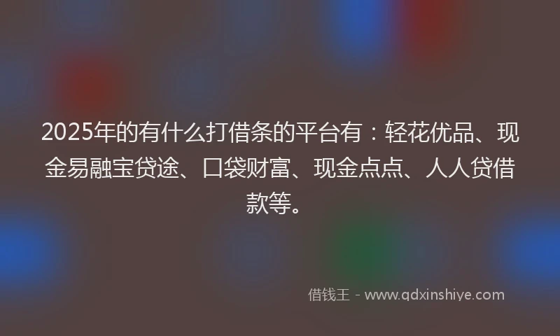 2025年的有什么打借条的平台有：轻花优品、现金易融宝贷途、口袋财富、现金点点、人人贷借款等。