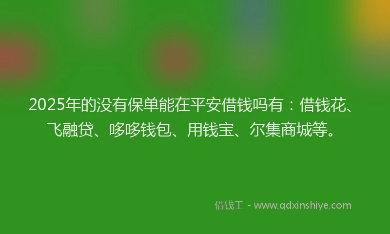 2025年的没有保单能在平安借钱吗有：借钱花、飞融贷、哆哆钱包、用钱宝、尔集商城等。