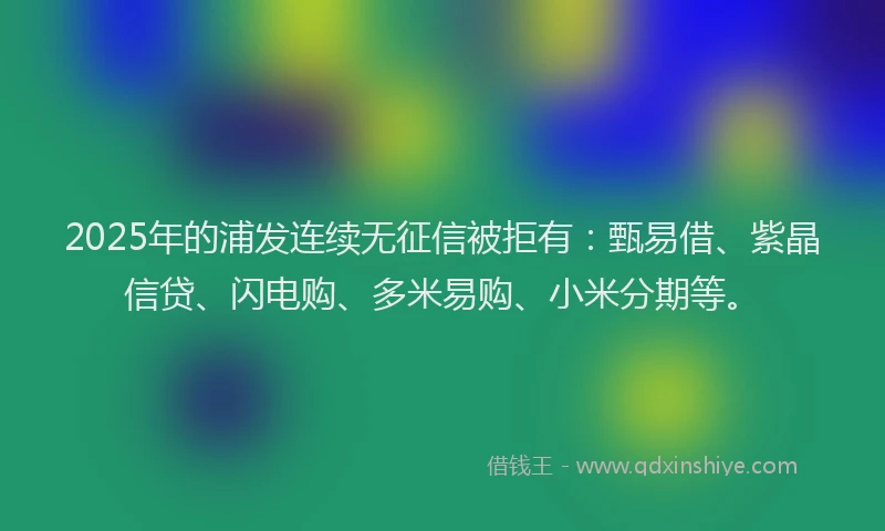 2025年的浦发连续无征信被拒有：甄易借、紫晶信贷、闪电购、多米易购、小米分期等。