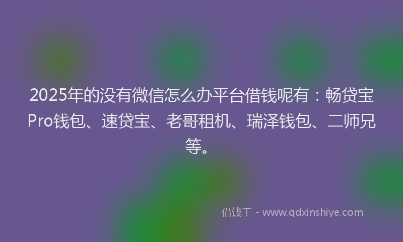 2025年的没有微信怎么办平台借钱呢有：畅贷宝Pro钱包、速贷宝、老哥租机、瑞泽钱包、二师兄等。