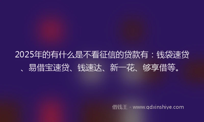 2025年的有什么是不看征信的贷款有：钱袋速贷、易借宝速贷、钱速达、新一花、够享借等。