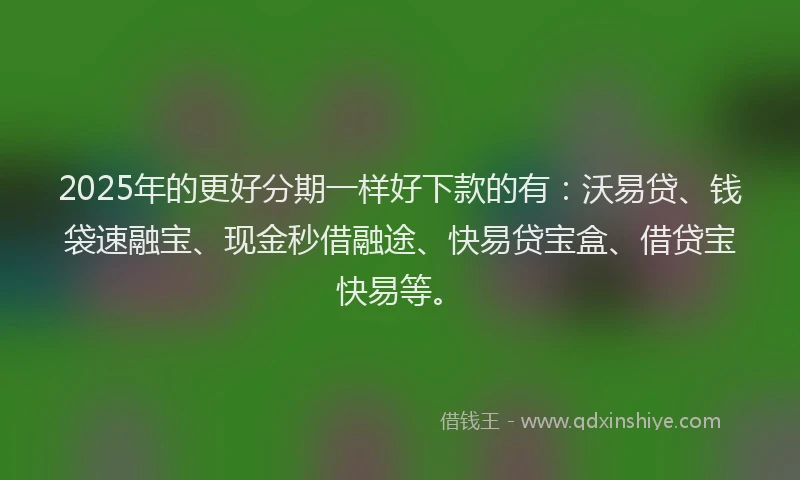 2025年的更好分期一样好下款的有：沃易贷、钱袋速融宝、现金秒借融途、快易贷宝盒、借贷宝快易等。