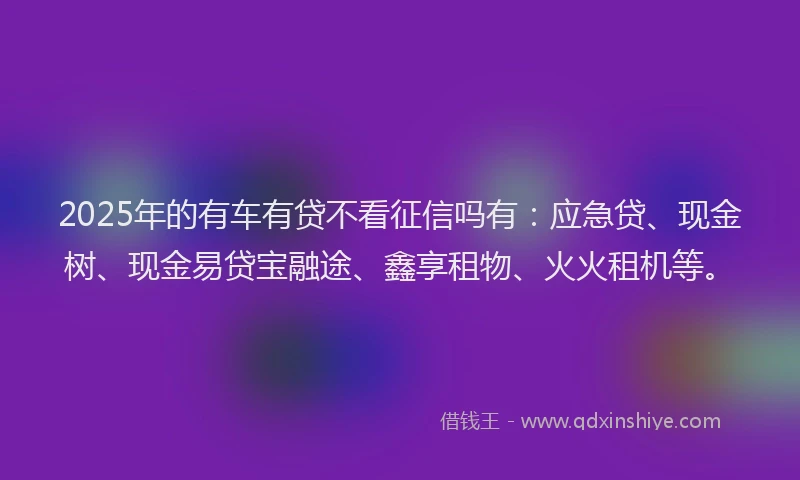 2025年的有车有贷不看征信吗有：应急贷、现金树、现金易贷宝融途、鑫享租物、火火租机等。