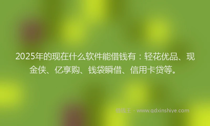 2025年的现在什么软件能借钱有：轻花优品、现金侠、亿享购、钱袋瞬借、信用卡贷等。