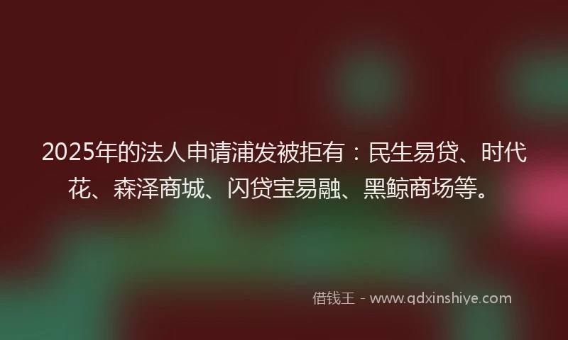 2025年的法人申请浦发被拒有：民生易贷、时代花、森泽商城、闪贷宝易融、黑鲸商场等。