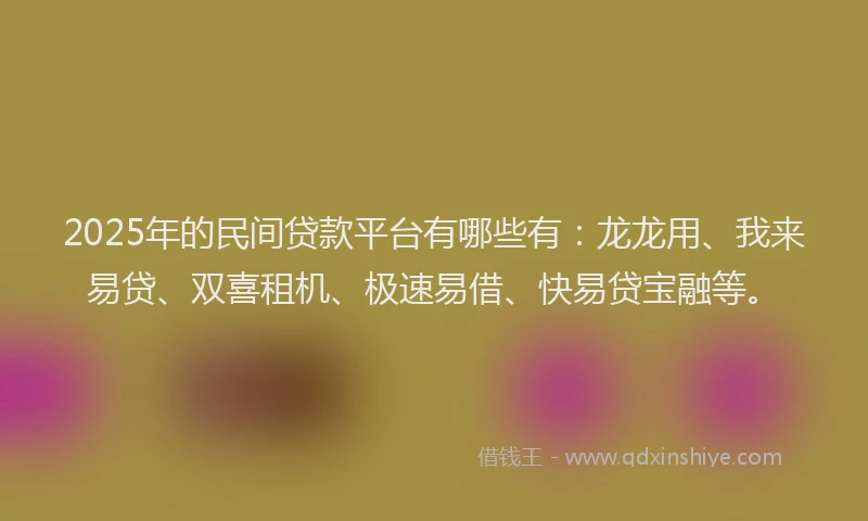 2025年的民间贷款平台有哪些有：龙龙用、我来易贷、双喜租机、极速易借、快易贷宝融等。