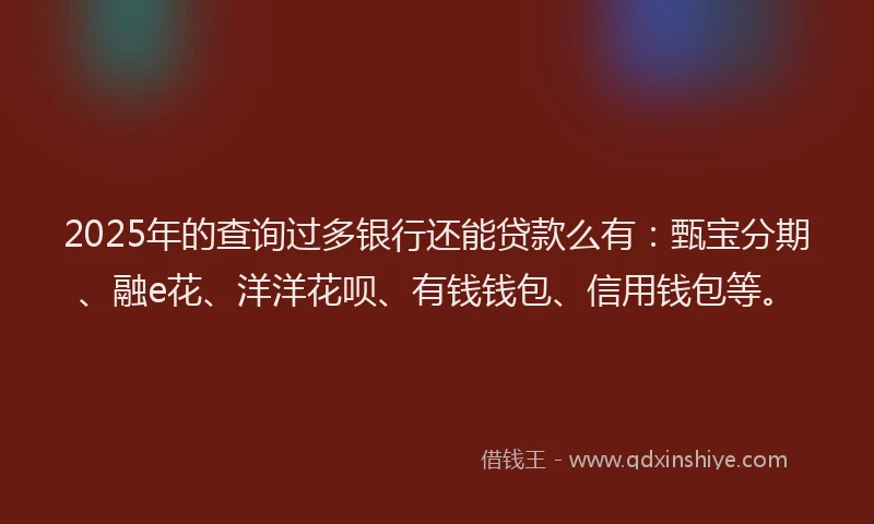 2025年的查询过多银行还能贷款么有：甄宝分期、融e花、洋洋花呗、有钱钱包、信用钱包等。