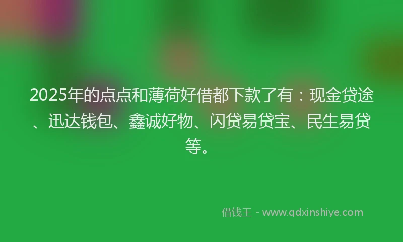 2025年的点点和薄荷好借都下款了有：现金贷途、迅达钱包、鑫诚好物、闪贷易贷宝、民生易贷等。