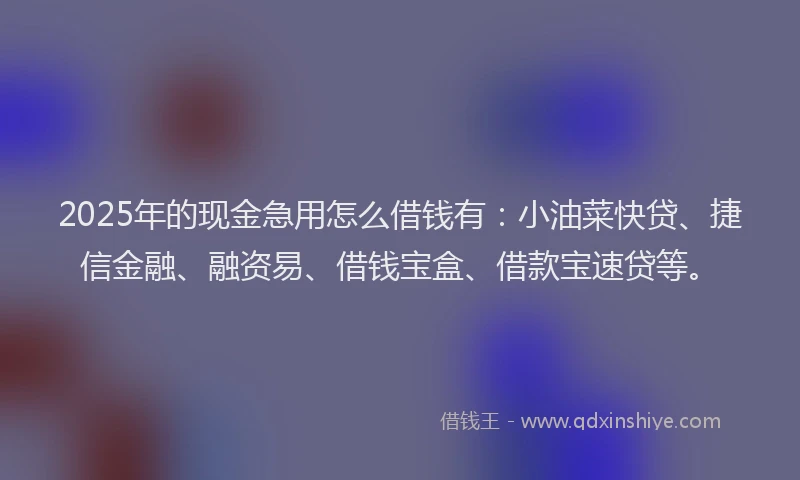 2025年的现金急用怎么借钱有：小油菜快贷、捷信金融、融资易、借钱宝盒、借款宝速贷等。