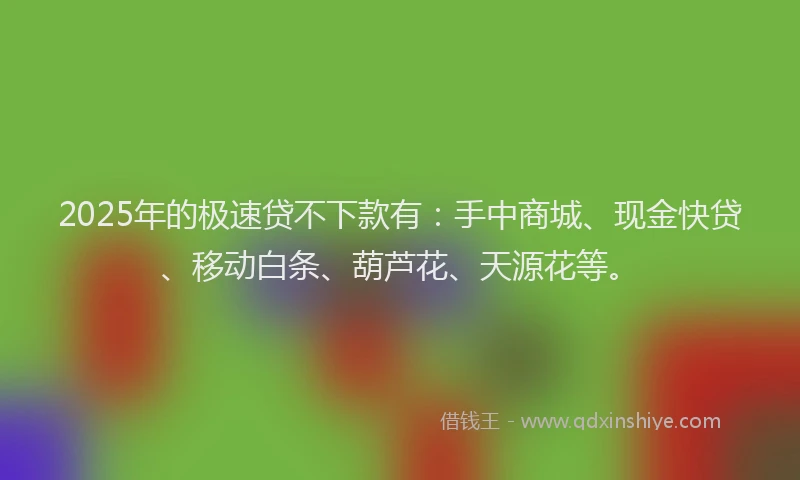2025年的极速贷不下款有：手中商城、现金快贷、移动白条、葫芦花、天源花等。