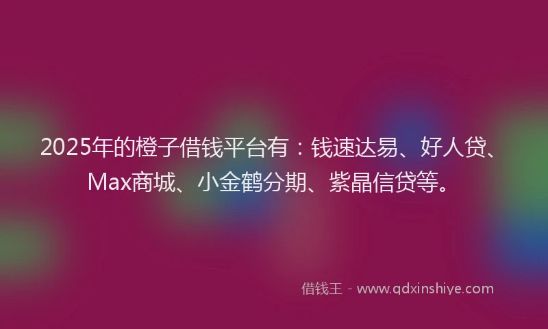 2025年的橙子借钱平台有：钱速达易、好人贷、Max商城、小金鹤分期、紫晶信贷等。