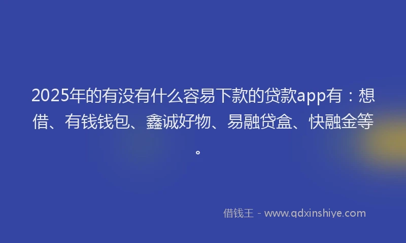 2025年的有没有什么容易下款的贷款app有：想借、有钱钱包、鑫诚好物、易融贷盒、快融金等。