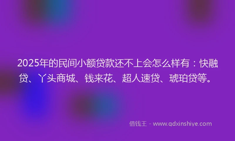 2025年的民间小额贷款还不上会怎么样有：快融贷、丫头商城、钱来花、超人速贷、琥珀贷等。