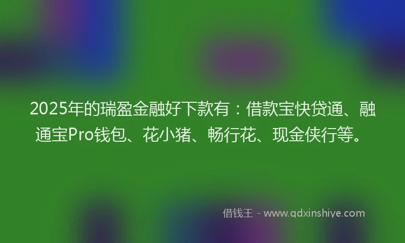 2025年的瑞盈金融好下款有：借款宝快贷通、融通宝Pro钱包、花小猪、畅行花、现金侠行等。