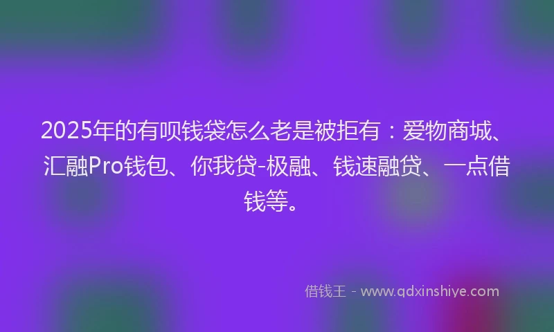 2025年的有呗钱袋怎么老是被拒有：爱物商城、汇融Pro钱包、你我贷-极融、钱速融贷、一点借钱等。