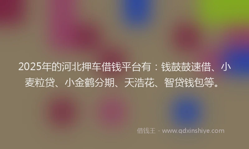 2025年的河北押车借钱平台有：钱鼓鼓速借、小麦粒贷、小金鹤分期、天浩花、智贷钱包等。