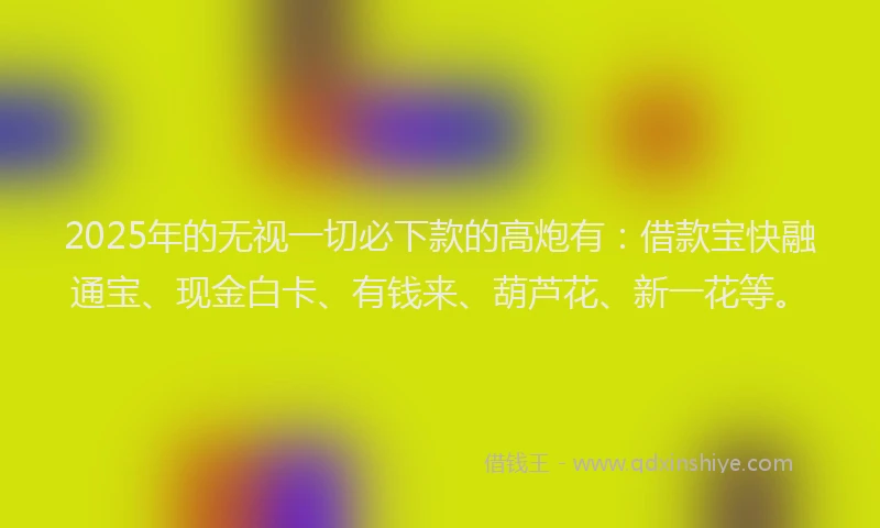 2025年的无视一切必下款的高炮有：借款宝快融通宝、现金白卡、有钱来、葫芦花、新一花等。