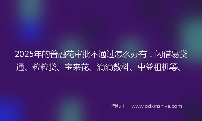2025年的普融花审批不通过怎么办有：闪借易贷通、粒粒贷、宝来花、滴滴数科、中益租机等。