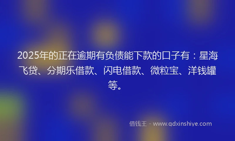 2025年的正在逾期有负债能下款的口子有：星海飞贷、分期乐借款、闪电借款、微粒宝、洋钱罐等。
