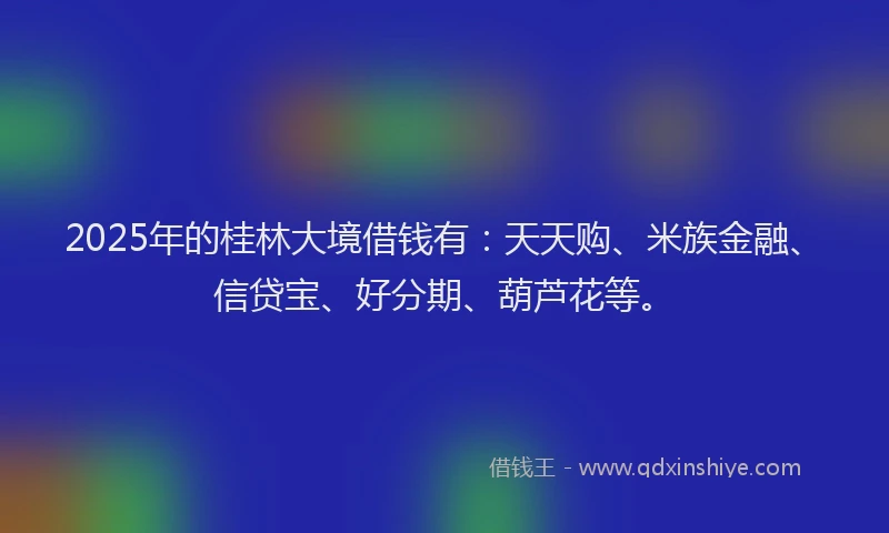 2025年的桂林大境借钱有：天天购、米族金融、信贷宝、好分期、葫芦花等。