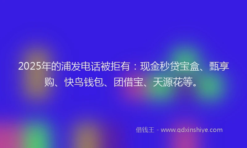 2025年的浦发电话被拒有：现金秒贷宝盒、甄享购、快鸟钱包、团借宝、天源花等。