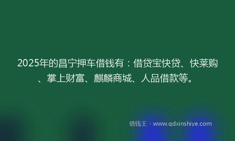 2025年的昌宁押车借钱有：借贷宝快贷、快莱购、掌上财富、麒麟商城、人品借款等。