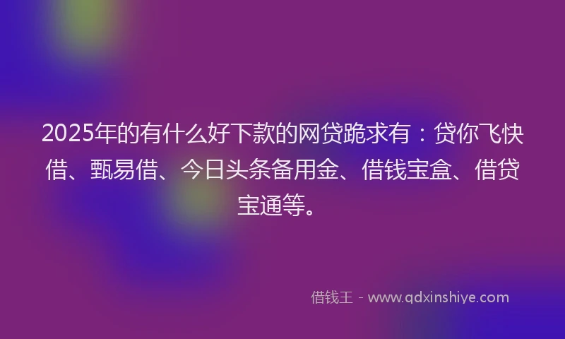 2025年的有什么好下款的网贷跪求有：贷你飞快借、甄易借、今日头条备用金、借钱宝盒、借贷宝通等。