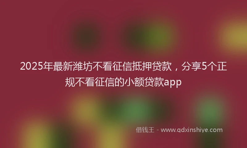 2025年最新潍坊不看征信抵押贷款，分享5个正规不看征信的小额贷款app
