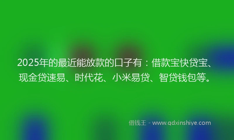 2025年的最近能放款的口子有：借款宝快贷宝、现金贷速易、时代花、小米易贷、智贷钱包等。