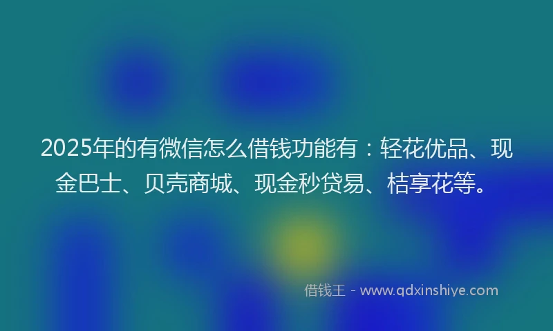 2025年的有微信怎么借钱功能有：轻花优品、现金巴士、贝壳商城、现金秒贷易、桔享花等。