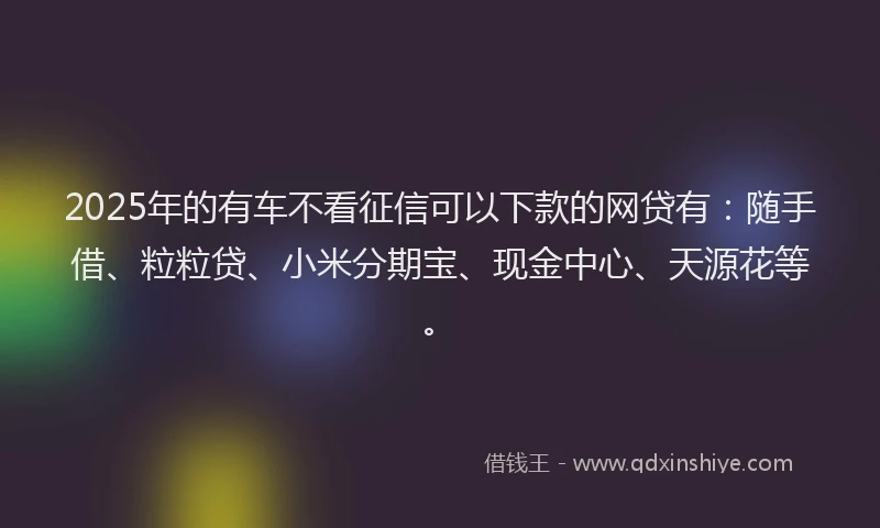 2025年的有车不看征信可以下款的网贷有：随手借、粒粒贷、小米分期宝、现金中心、天源花等。