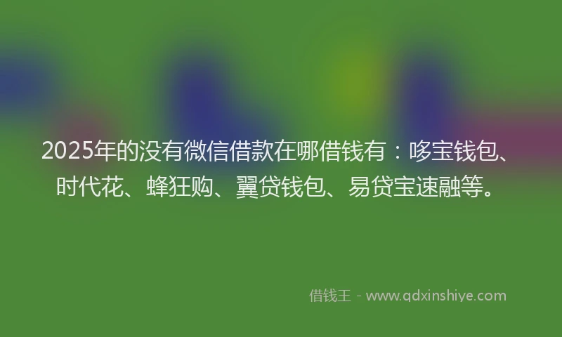 2025年的没有微信借款在哪借钱有：哆宝钱包、时代花、蜂狂购、翼贷钱包、易贷宝速融等。