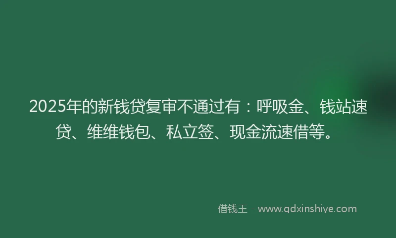 2025年的新钱贷复审不通过有：呼吸金、钱站速贷、维维钱包、私立签、现金流速借等。