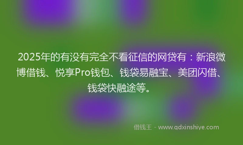 2025年的有没有完全不看征信的网贷有：新浪微博借钱、悦享Pro钱包、钱袋易融宝、美团闪借、钱袋快融途等。