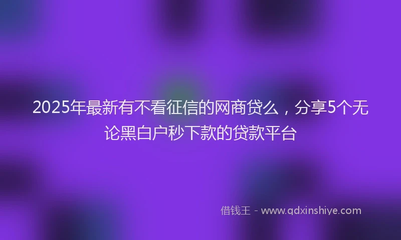 2025年最新有不看征信的网商贷么，分享5个无论黑白户秒下款的贷款平台