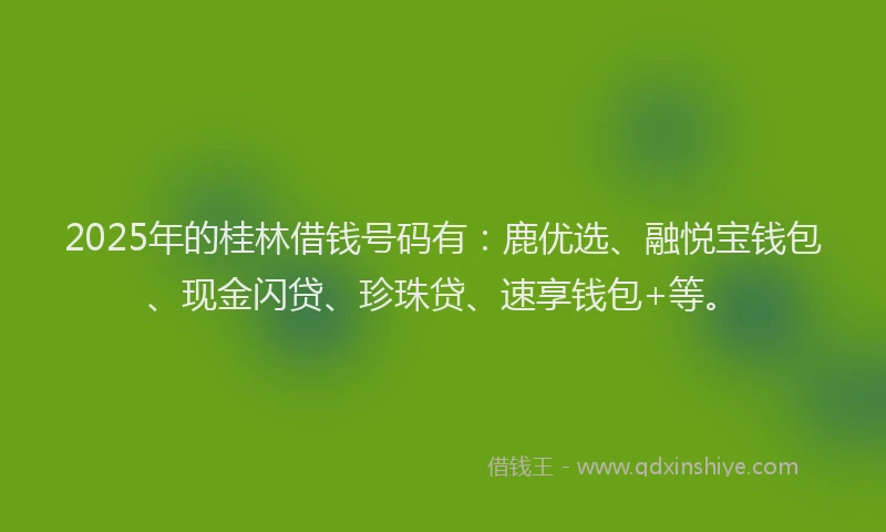 2025年的桂林借钱号码有：鹿优选、融悦宝钱包、现金闪贷、珍珠贷、速享钱包+等。
