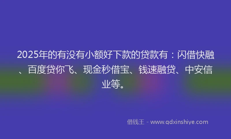 2025年的有没有小额好下款的贷款有：闪借快融、百度贷你飞、现金秒借宝、钱速融贷、中安信业等。