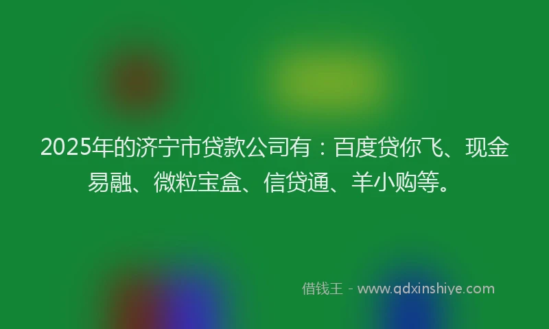 2025年的济宁市贷款公司有：百度贷你飞、现金易融、微粒宝盒、信贷通、羊小购等。