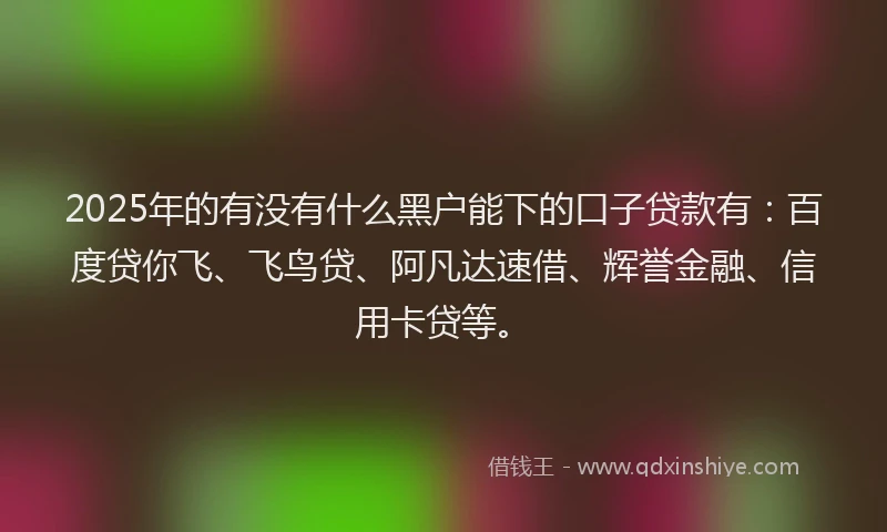 2025年的有没有什么黑户能下的口子贷款有：百度贷你飞、飞鸟贷、阿凡达速借、辉誉金融、信用卡贷等。