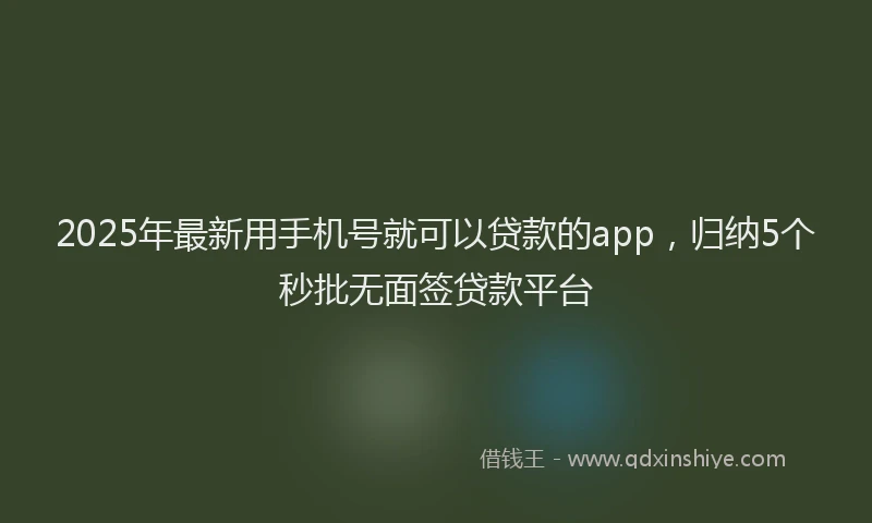 2025年最新用手机号就可以贷款的app，归纳5个秒批无面签贷款平台