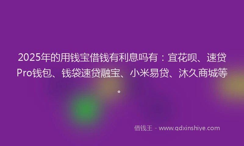 2025年的用钱宝借钱有利息吗有：宜花呗、速贷Pro钱包、钱袋速贷融宝、小米易贷、沐久商城等。