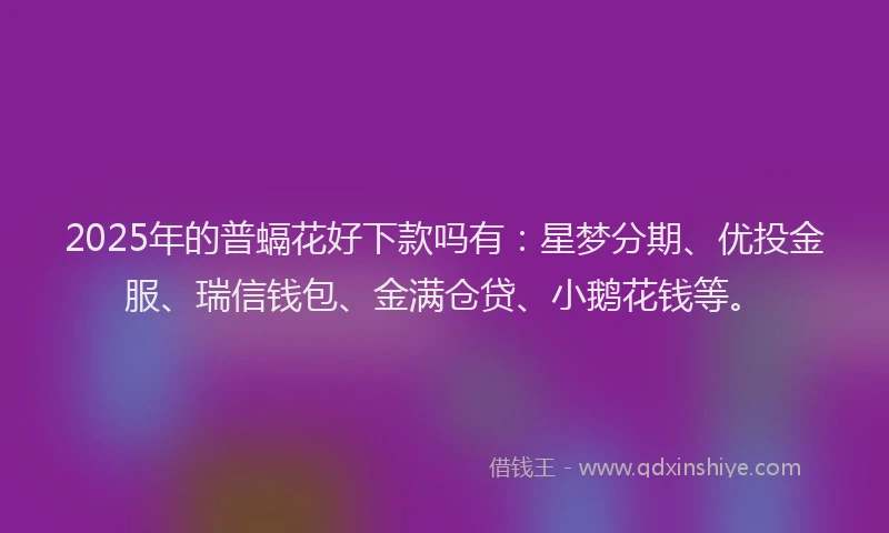 2025年的普螎花好下款吗有：星梦分期、优投金服、瑞信钱包、金满仓贷、小鹅花钱等。