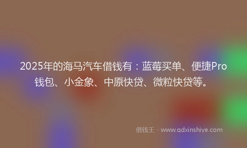 2025年的海马汽车借钱有：蓝莓买单、便捷Pro钱包、小金象、中原快贷、微粒快贷等。