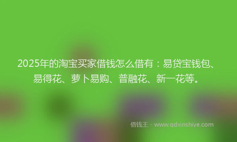 2025年的淘宝买家借钱怎么借有：易贷宝钱包、易得花、萝卜易购、普融花、新一花等。