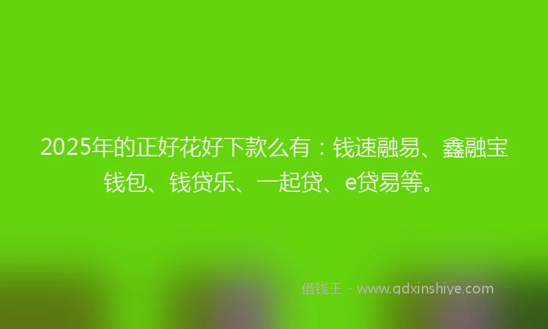 2025年的正好花好下款么有：钱速融易、鑫融宝钱包、钱贷乐、一起贷、e贷易等。