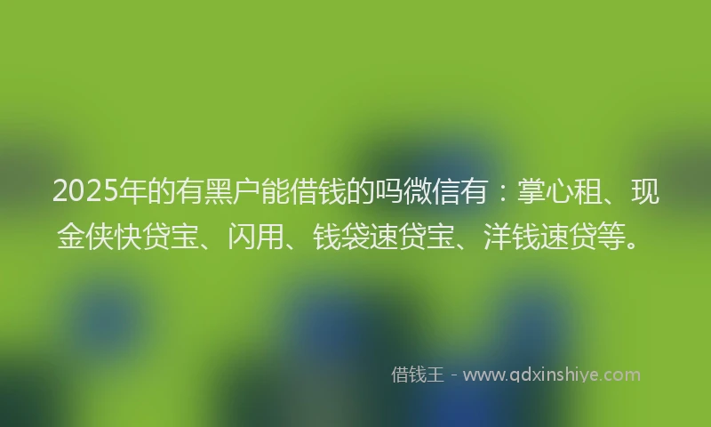 2025年的有黑户能借钱的吗微信有：掌心租、现金侠快贷宝、闪用、钱袋速贷宝、洋钱速贷等。