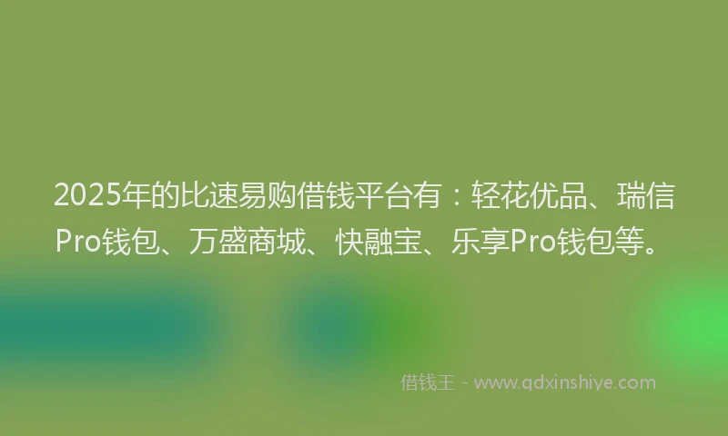 2025年的比速易购借钱平台有：轻花优品、瑞信Pro钱包、万盛商城、快融宝、乐享Pro钱包等。