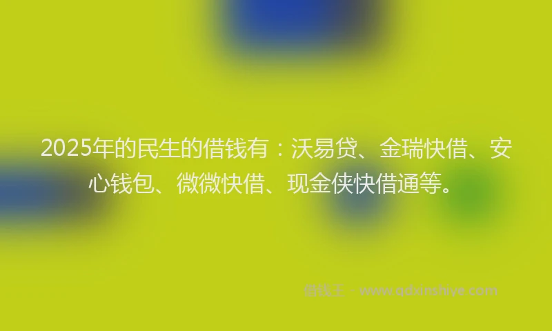 2025年的民生的借钱有：沃易贷、金瑞快借、安心钱包、微微快借、现金侠快借通等。